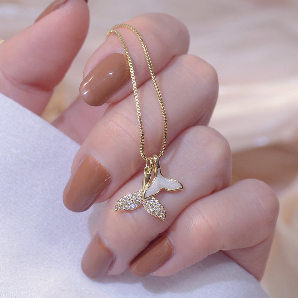 NEW 14K Gold Plated Diamond Mermaid Tail Necklace